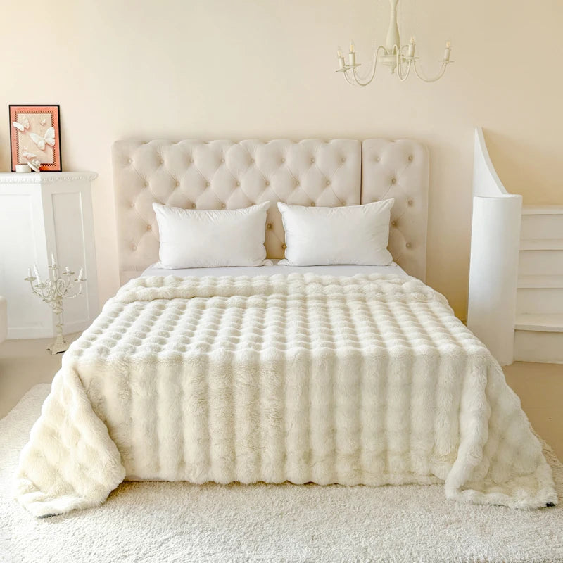 1 Piece Double-Layer Large Rabbit Fur High Quality Blanket