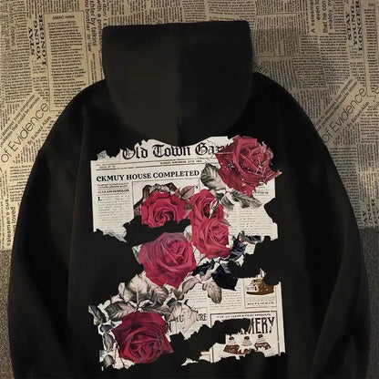 Vivid Rose Print Cotton Hoodie